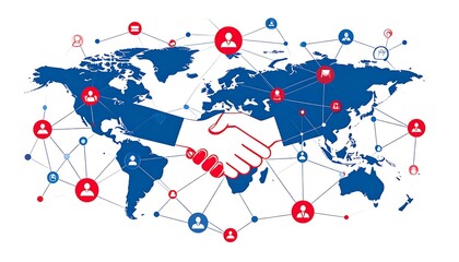 Global partnership handshake symbolizing international business and connections