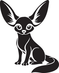 Cute fennec fox with large ears sitting on desert sand isolated on transparent background