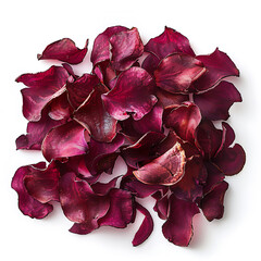 Cluster of Dried Purple Rose Petals Isolated on White Background