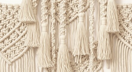 Beige Macrame Knots and Tassels Bohemian Style Background Texture