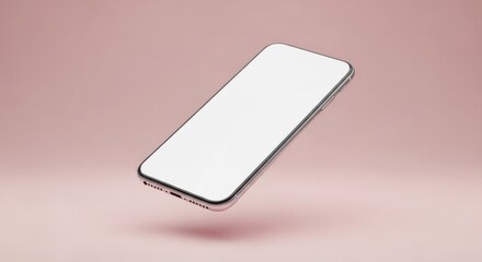 Floating Smartphone Blank Screen on Pastel Pink Background Mockup