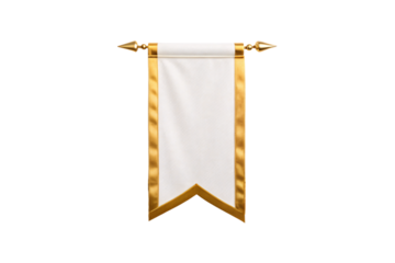 White ceremonial banner with gold trim and mounting rod for official announcements, isolated on a transparent background