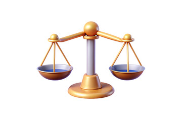 Ornate golden scales with blue accents and balanced pans justice symbol, isolated on a transparent background