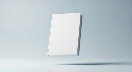 Floating Hardcover Book Blank White Cover on Blue Background Mockup