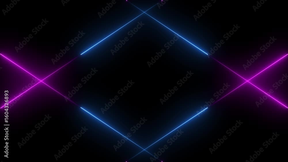Poster neon cross line rectangle frame isolated animation on black background. neon line animation 4k video