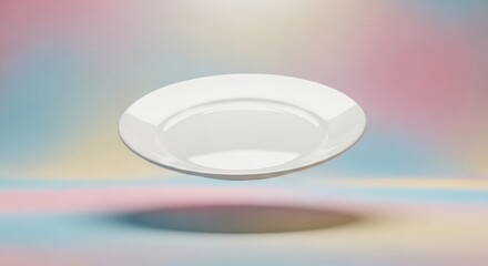 White Ceramic Plate Empty on Colorful Gradient Background Mockup
