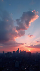 Surreal Sunset Skyline Over Futuristic Cityscape