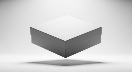 Floating White Square Gift Box with Lid on Gray Background Mockup