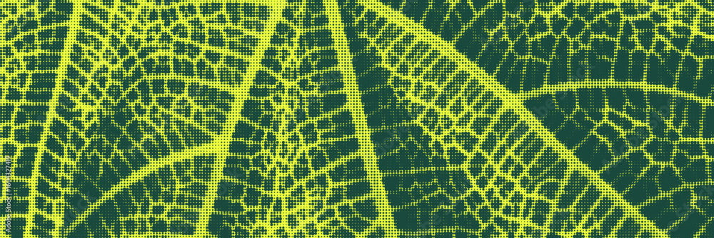 Aufkleber halftone overlay resembling macro view leaf structure. green dot texture. vector banner for design a