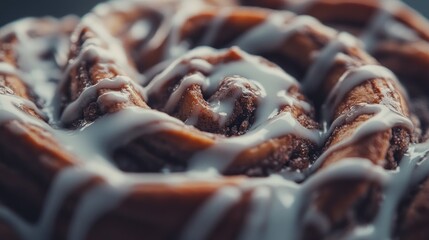 Close-up of a sugared cinnamon roll