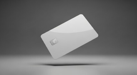 Blank White Credit Card with Chip Floating on Gray Background Mockup