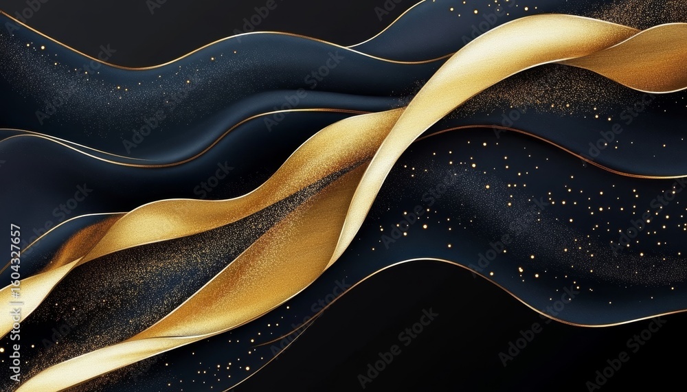 Canvas Prints elegant dynamic backdrop with flowing navy and shimmering golden ribbons for modern designs