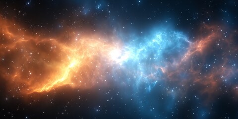 Fototapeta premium Vibrant Blue And Orange Cosmic Nebula With Scattered Stars