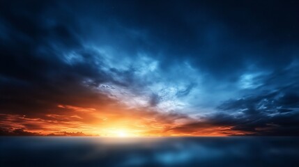 Fototapeta premium Dramatic Sunset Sky Reflection – Fiery Clouds Over Ocean at Twilight