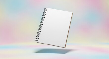 Floating Spiral Notebook Blank White Cover Pastel Gradient Background Mockup