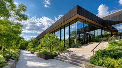 A modern university building featuring open architectural design