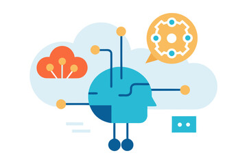 Futuristic abstract illustration of a human head formed by glowing blue lines and connected nodes, symbolizing artificial intelligence, machine learning,