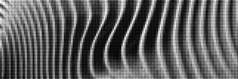 Poster surrealistic halftone waves background. curve lines pattern in black and white monochrome. vector ho