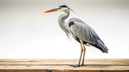 Great blue heron and grey heron wading near water in nature