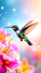 Naklejka premium hummingbird and flowers