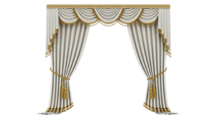 Isolated Luxury Stage Curtains Drapes with Classic Gold Trim and Tassels
