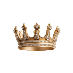 Ornate gold royal crown with diamonds on white background