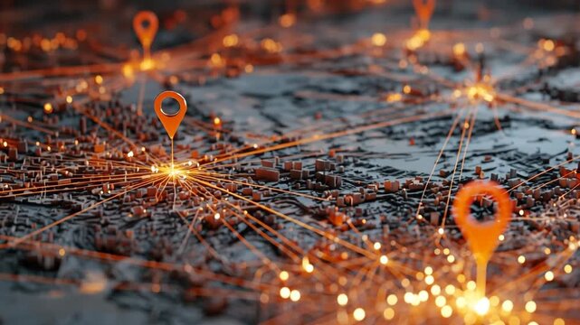 Abstract 3d render of geolocation network highlighting data connectivity and digital communication