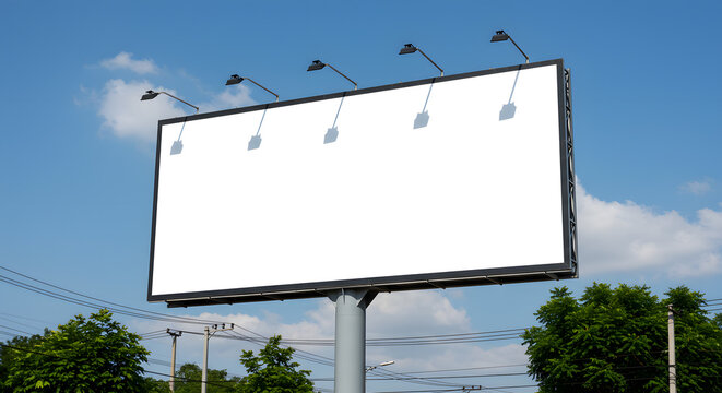 Blank billboard at blue sky background, mock up