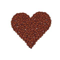 heart with coffee beans on white background isolate