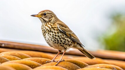 A small brown bird, possibly a sparrow or robin, perched on a branch in nature