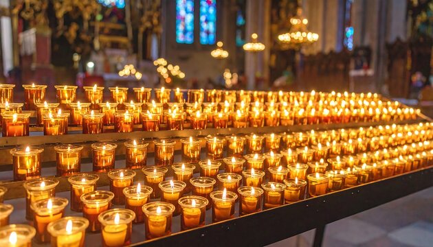 Illuminated Candles in a Church Setting: A Warm and Spiritual Ambiance