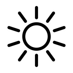 Sun ray line icon – editable stroke symbol for weather, solar energy, brightness, and eco-friendly design.