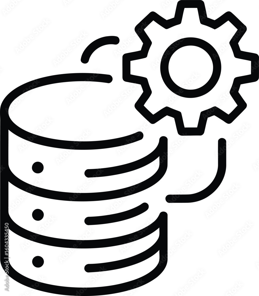 Poster database server with gear icon representing data management and processing