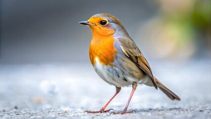 A vibrant robin, a small songbird with a bright red breast, perched on a snow-covered branch in the wild winter garden
