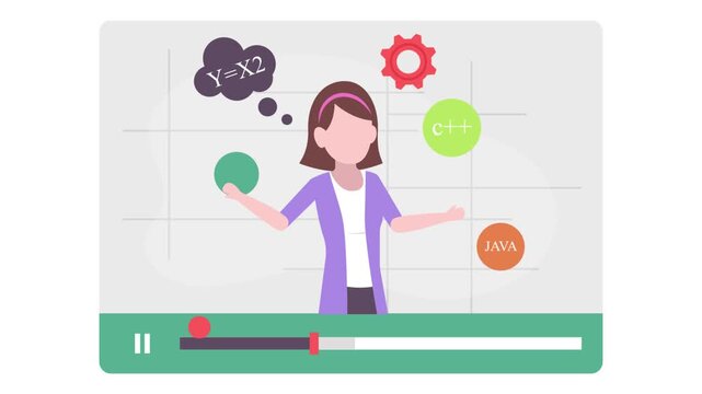 Coding Webinar animation, Female Programmer giving Lecture animated video,Online video Training Clip, E-Learning footage, Virtual courses or Digital Academy motion graphics