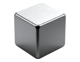 Chrome cube with rounded corners on transparent background