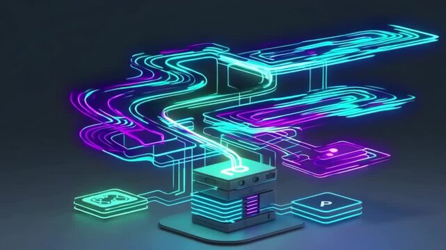 Futuristic Neon Circuit Board Animation Representing Modern Digital Flow and Data Connectivity