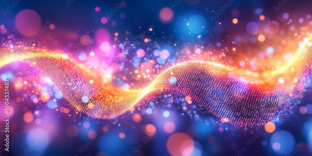 Poster abstract digital interface with gentle waves and soft glowing light against a bokeh background