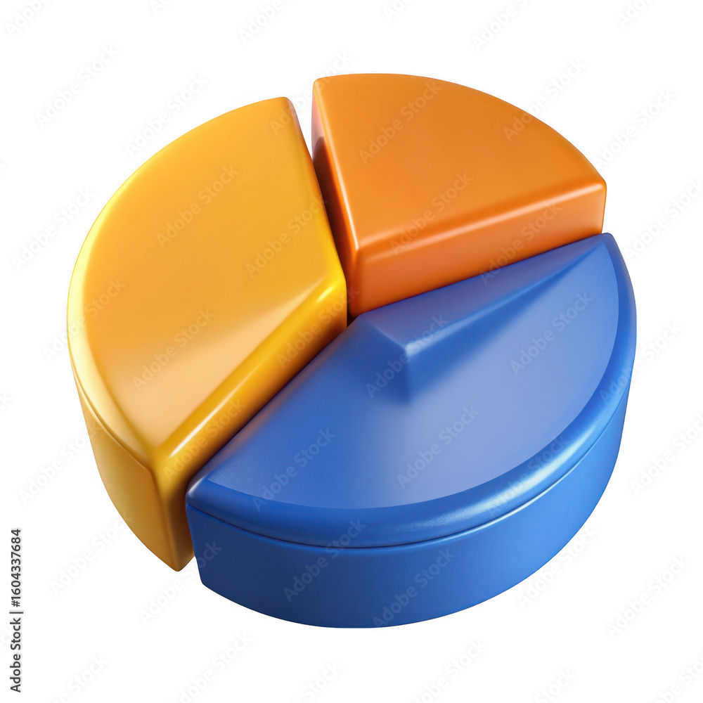 Poster 3d pie chart segments isolated on transparent background