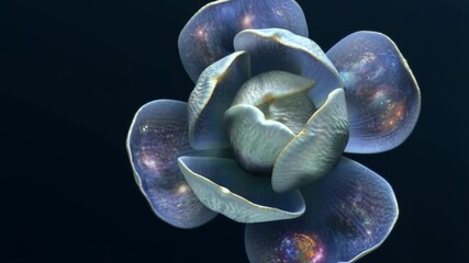 Close-up of abstract futuristic rose with metallic petals in cool color tones on black background. Concept of organic technology - Powered by Adobe