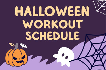 Get into the spooky spirit with this fun halloween workout schedule featuring a jack o lantern ghost and spiderwebs to motivate your fitness journey