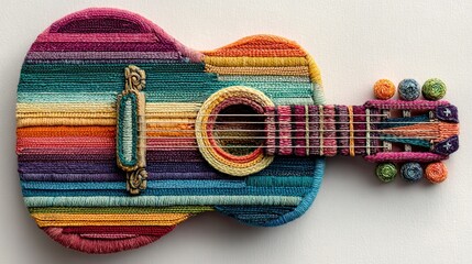 Vibrant acoustic guitar art, colorful music instrument design, artistic string piece, creative sound symbol, decor