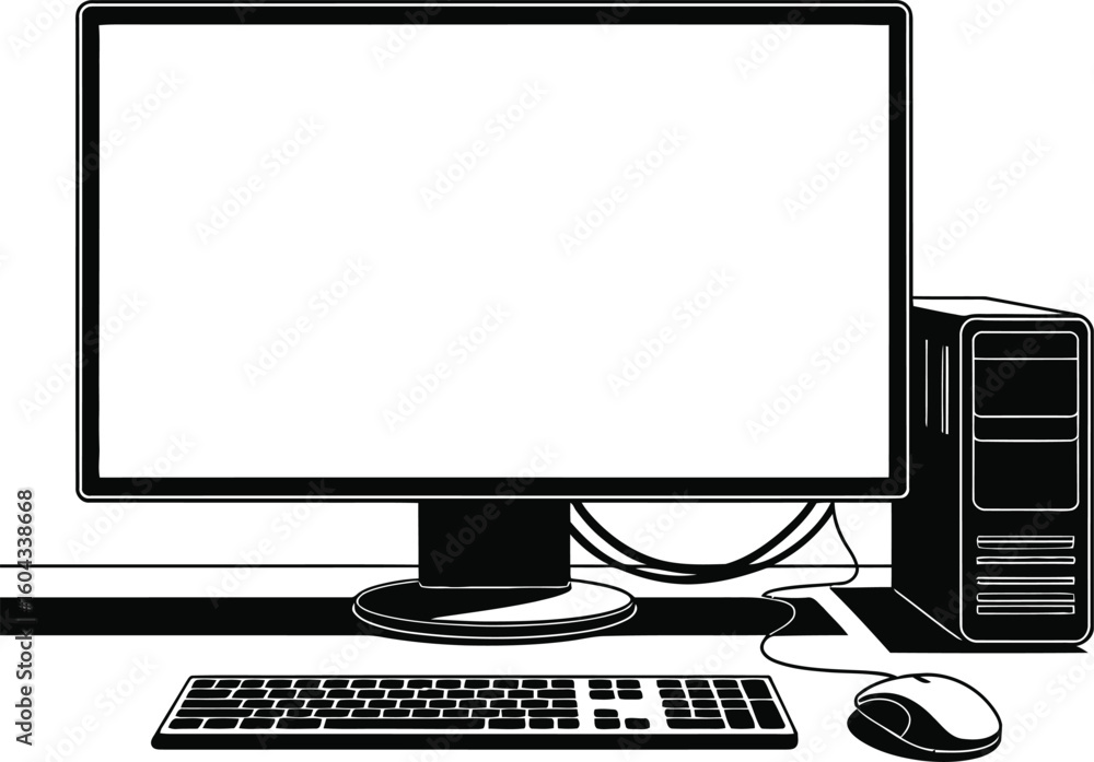 Aufkleber desktop computer setup with monitor keyboard and mouse