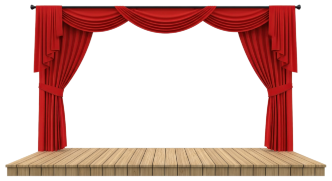 Luxurious Red Velvet Theater Stage Curtains and Wooden Floor Illustration Isolated