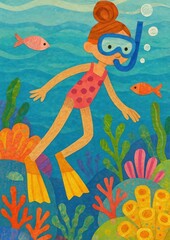 Fototapeta premium Colorful underwater adventure illustration.