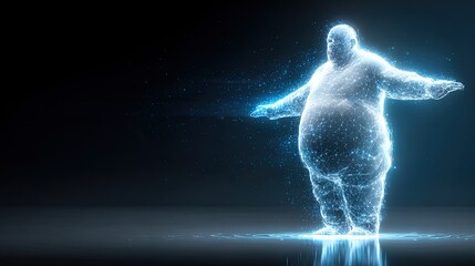 White fat man hologram design, futuristic body scan concept, digital anatomy figure, medical tech, modern health care