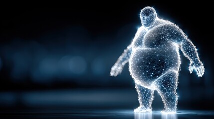 White fat man hologram design, futuristic body scan concept, digital anatomy figure, medical tech, modern health care