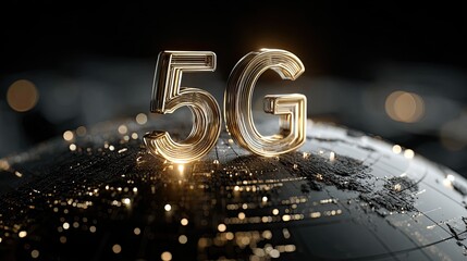 5G inscription on globe background, digital network tech, futuristic communication scene, smart connection symbol art