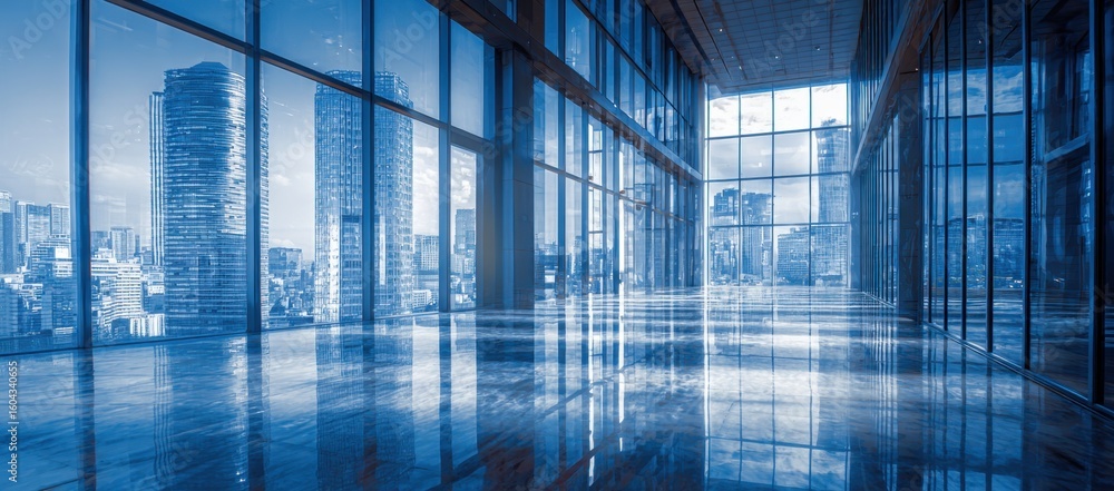 Poster modern glass architecture reflects a vibrant cityscape creating a sense of openness and connection b