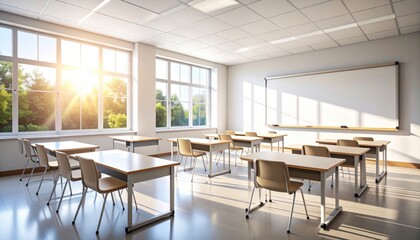 Sun-drenched Classroom, Empty Desks, and a Bright Future